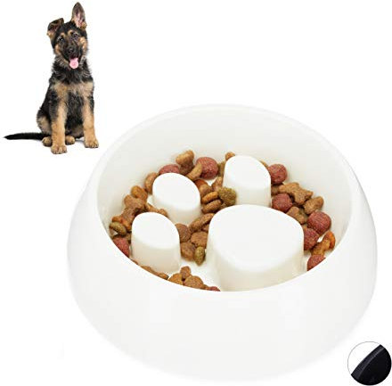 Relaxdays Anti Schling Napf, Fressnapf für Hund & Katze, Langsam Fressen, Großer Futternapf, spülmaschinenfest, weiß, 1 Stück (1er Pack)