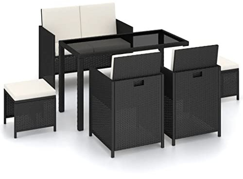 vidaXL Gartenmöbel 6-TLG. Schwarz Poly Rattan Lounge Sitzgruppe Gartengarnitur