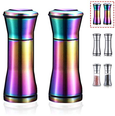 Rainbow Kyraton Titanium Plating Stainless Steel Salt & Pepper Shakers - Refillable Grinders Set of 2
