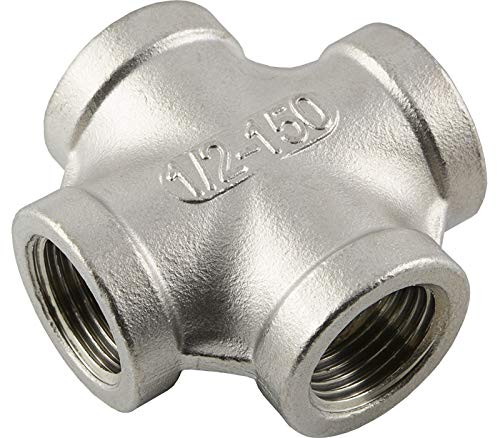 Fittingteile - Kreuz-Stück Verteiler Innengewinde Druckluft Wasser Sanitär Fittinge (Werkstoff: Edelstahl 1.4408 - Gewinde: Rp 1/4)