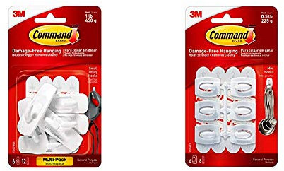 Command Small Utility Hook, Pack of 6 Hooks and 12 Adhesive Strips, White - Damage Free Hanging - Holds up to 450g & Mini Hooks with Strips (17006) - White