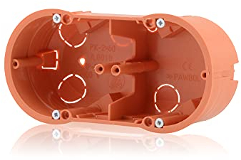 Caja de empotrar Caja de empalme de 2 gangs Caja de interruptor doble Agujero fresado Ø 68mm, Altura 46mm, Naranja IP30 650°C para montar dispositivos, incl. tornillos