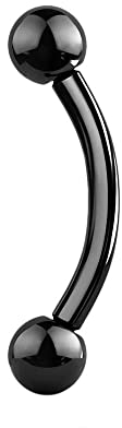 Jewel Barrel Augenbrauen Banane Piercing Curved Barbell Ohrringe Helix Daith Chirurgenstahl Körperschmuck 16g (1,2 mm) 6mm / 8mm Stablänge mit Kugeln (Black, 6)