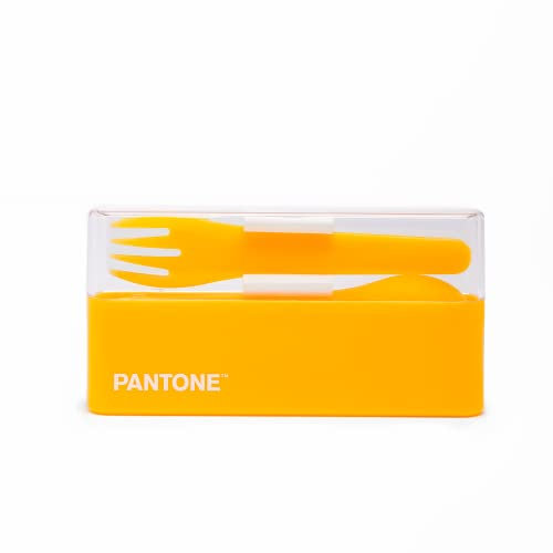 PANTONE Set Posate con Forchetta, Cucchiaio e Coltello - Posate Colorate Porta Pranzo per Ufficio, Scuola e Università - Porta Posate da Viaggio Portatili con Custodia, Ideali per Lunch Box, Giallo