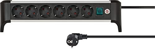 Brennenstuhl Alu-Office-Line Steckdosenleiste 6-Fach/Steckerleiste aus Aluminium für den Schreibtisch (Mehrfachsteckdose mit Schalter und 3m Kabel, Made in Germany)