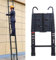 6,2m Aluminium Teleskopleiter with 2 Haken, Rutschfester Schiebeleiter, Ausziehleiter Multifunktionsleiter, Dachbodenleiter 150 kg Belastbarkeit, Schwarz
