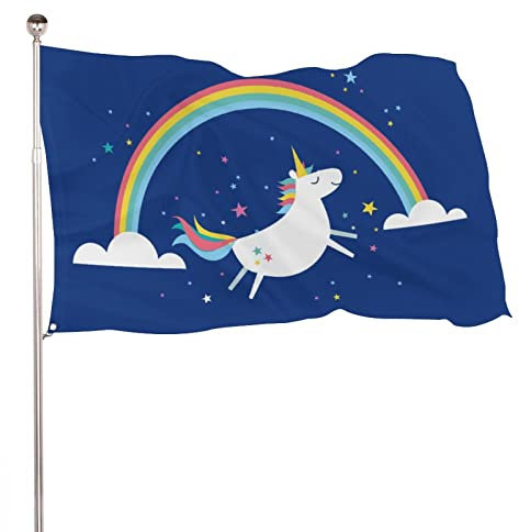 NIBABAEU Dekorative Gartenflagge für den Außenbereich, Regenbogen-Einhorn-Druck, für alle Jahreszeiten, Urlaub, Willkommensgruß, Rasen, Dekoration, 60 x 90 cm
