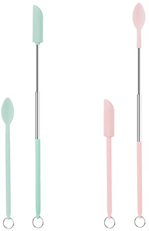 KINBOM Spatula and Spoon Sets Silicone, 2pcs Telescopic Spatula 2pcs Scooping Spoon Silicone Spatula Sets with Hanging Buckle Telescoping Spatula and Spoon for Kitchen Cooking Cosmetics