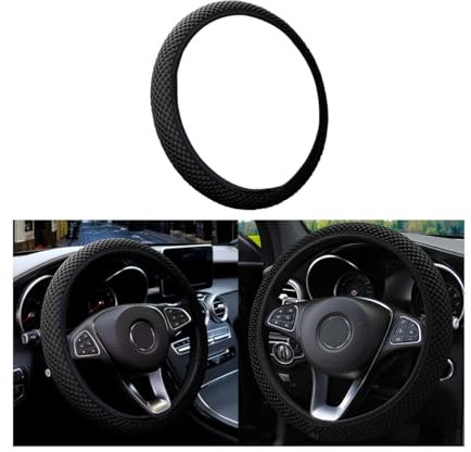 CGEAMDY Couvre Volant en Microfibre de Soie Respirante, 37-38cm, Chaud en Hiver et Frais en Été, Antidérapant, Inodore, Durable - Accessoire Voiture (Noir)