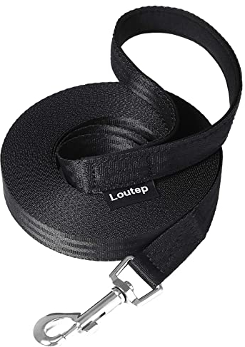 Loutep Trainingsleine für Hunde, 3 m, strapazierfähig, Nylon, Lange Leine, Hundeleine mit gepolstertem Griff und robustem Drehhaken, Schwarz