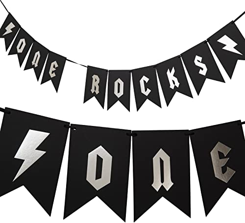 One Rocks Banner – Rock N' Roll Dekorationen, Girlande 1950er Jahre Rock and Roll Party Banner, Musik-Geburtstagsbanner, Baby 1. Geburtstagsparty-Dekorationen