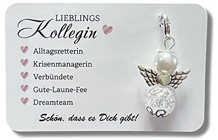 Schutzengel KOLLEGIN Schlüsselanhänger Geschenk Lieblings-Kollegin Perlenengel Karte Glücksbringer (Weiß)