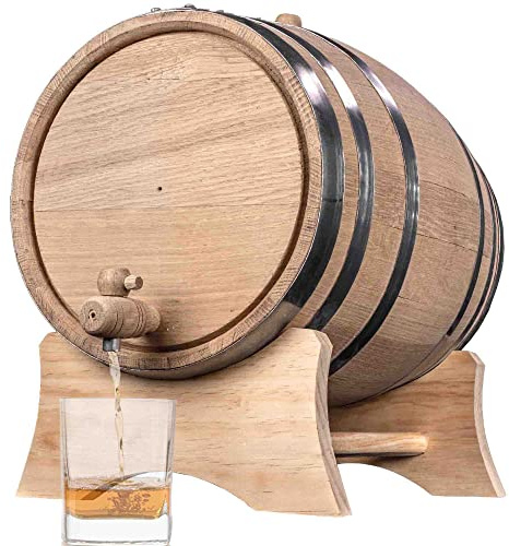 5 Gallonen Eichenfass (Destillery Series - Stahlreifen, unlackiert) mit Holzständer, St ße und Zapfhahn - Charred Oak Bourbon Whiskey Fass für den Hausbrauer, Destiller, Weinmacher, Cocktail Aging