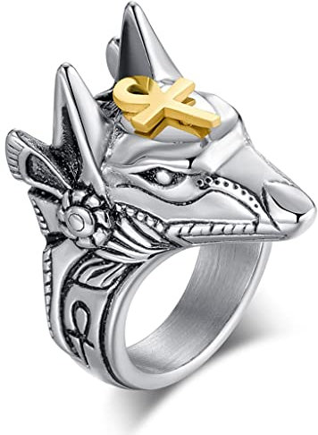 TS TAC-SKY Vintage Anubis Gott Ring Ancient Egyptian Fingerring Armband Urlaub Geschenk Für Männer Und Frauen Mit Verpackung. (Color : Style 1, Size : 10)
