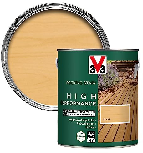 V33 High Performance Decking Stain - Long-Lasting Weather Protection - UV-Resistant - Anti-Slip - Biosourced Formula - Clear 2.5 litres