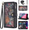 Phone Case for iPhone 7plus 8plus 7/8 Plus Wallet Cover With Screen Protector and Crossbody Wrist Strap Leather Flip Pattern Zipper Credit Card Holder Cell i Phone7s 7s + 7+ 8s 8+ Phones8 7p 8p Black