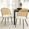 Bekrvio Esszimmerstühle 2er Set mit Rattan Rückenlehne, Faux Leather, Farmhouse Design, Metallbeine – Polsterstuhl für Esszimmer und Esstisch (Weiß, 2er Set)
