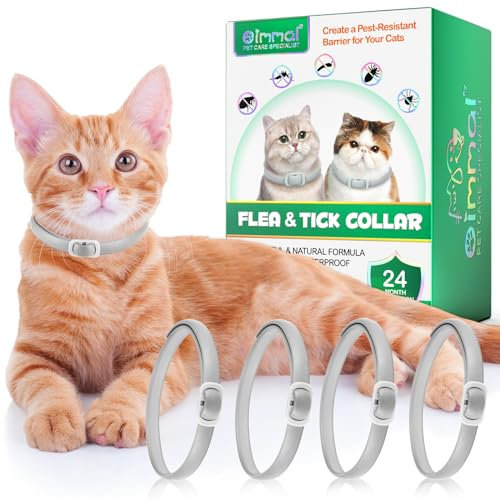 Collar contra pulgas y garrapatas para gatos (paquete de 4),tratamiento contra pulgas,ingredientes extraídos naturales,collar para gatos,ajustable,impermeable,antipulgas garrapatas,protección 24 meses