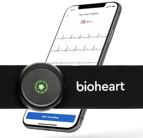 Bioheart Bluetooth pulsmätare | kontinuerlig pulsmätare | bröstband hjärtfrekvens mobil enhet | ett års prenumeration ingår (liten)