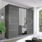 German Sliding Wardrobe Spacious Bedroom Sliding Wardrobe - Sleek and Functional Design comes in White/Grey/Black/Oak and Width 150cm/180cm/203cm/250cm (Grey, 250cm)