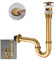 SET - Design Siphon mit Ablaufgarnitur mit Überlauf KEOKBON Siphon 1 1/4 x 32 mm Pop Up Ventil Ablaufgarnitur für Waschbecken und Waschtisch, Edelstahl Röhrensiphon Geruchsverschluss Antike Messing