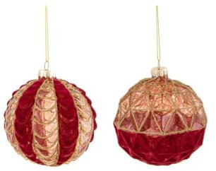 Set mit 2 Kugeln aus rotem Samt und Gold, verschiedene Dekorationen