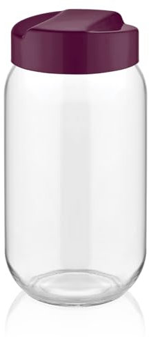 Best House Round Glass Storage Aqua Jar Kitchen Food Holder 1 Litres/ 1000ml Organiser Lid Container (Set of 2, Maroon)