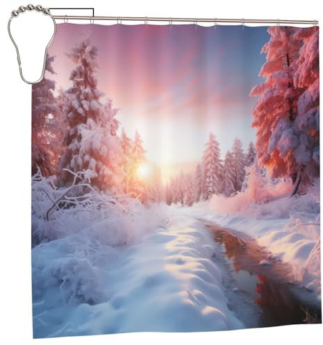OPSREY Pine Trees And Snow Under The Colorful Foam Print Shower Curtain Waterproof Bathroom Curtains 183 X 183 Cm Washable Bath Curtain With Hooks For Bathroom Decor Showers Bathtubs