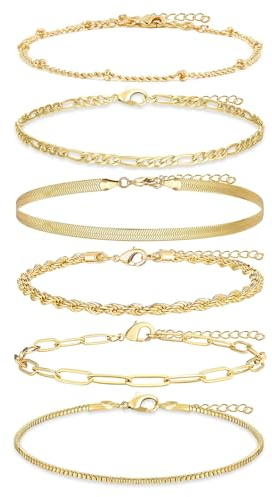 6 Stück Armband Damen Gold, Damen Armbänder Vergoldet, Armband Verstellbar Damen, Twist Schlange Kubanische Büroklammer Armbänder, Edelstahl Armband Boho Bracelet Schmuck für Frauen Mädchen