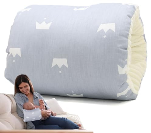 AWAVM Kuscheliges Kissen aus weicher Baumwolle, gemütliches Armkissen für Babys, Still-Kopfstützkissen, Anti-Spucken, Stillen und Flaschenfütterung, Armkissen, Geschenk für Mütter (hellgraue Krone)