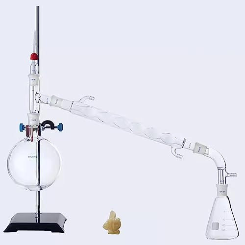 Lab Distillation Apparatus, 1000ml Glass Steam Distillation Glassware Kit, Essential Oils Extraction Apparatus, with Hot Stove Condenser, for DIY Laboratory