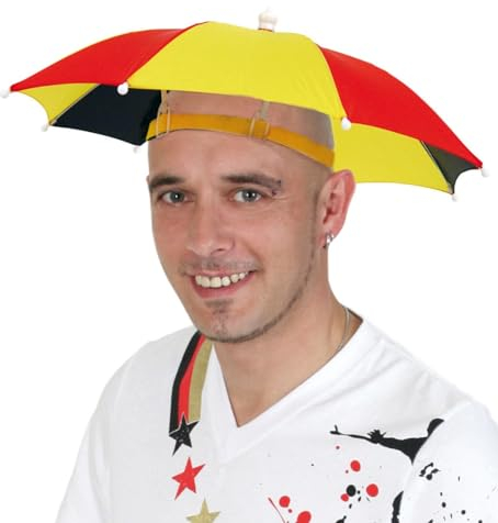 FRIES Kopfschirm Deutschland | Regenschirm-Hut Sonnenschirm-Mütze schwarz rot gelb | Lustiger Hut als Fanartikel EM WM
