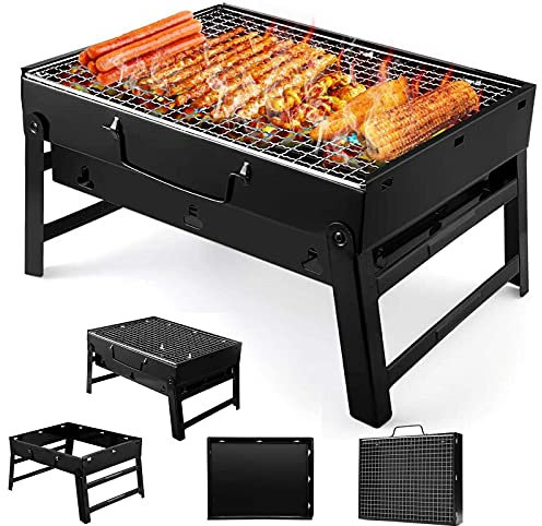 sjdoPulse BBQ-Grill, Tragbarer Barbecue-Grill Für 1-6 Personen, Mini-Holzkohlegrill Für Tischcamping Outdoor-Gartengrill, Grillutensil, Schwarz