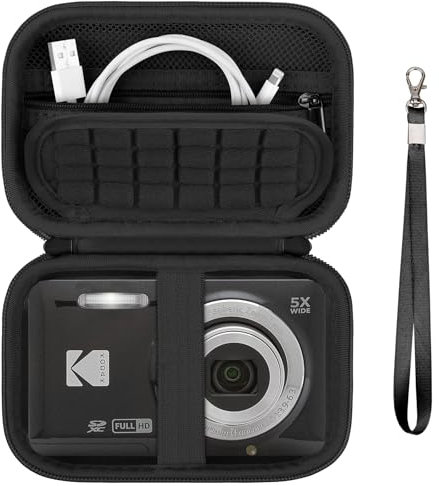 Supmay Carrying Case Compatible with Kodak PIXPRO FZ45 / FZ55 / FZ53 / FZ43 16MP Digital Camera, Vlogging Camera Storage Holder Bag with Mesh Pocket for USB Cable, Battery, SD Card, Black