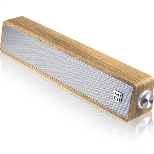 MICA Computer Speakers, Wired Computer Sound Bar, Wooden Mini Soundbar, USB Powered PC Speakers for Desktop Monitor, Laptop, Tablet, 3.5mm Aux Connection, Angled (Yellow)