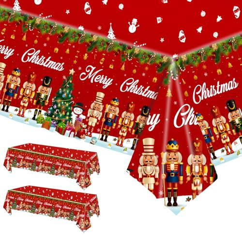 2 Stück Weihnachtstischdecke,Rechteck Weihnachten wasserdichte Tischdecke für Tischdekorationen,137 x 274cm Weihnachtsnussknacker Kunststoff Tischdecke für Weihnachten Urlaub Winter-Party-Zubehör