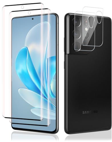 2 Stück für Panzerglas für Samsung Galaxy S21 Ultra Schutzfolie & 2 Stück Kameraschutz für Samsung S21 Ultra 5G, Blasenfrei Kamera Panzer Schutz Glas für S21 Ultra, HD Kamera Displayschutz Schutzglas