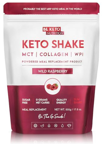 Be Keto Diet Shake Wilde Himbeere 500g | Mahlzeitenersatz mit MCT-Öl & Kollagen | Nur 74 kcal, 14g Protein, 1,4g Kohlenhydrate | 25 Portionen | Low Carb Eiweißpulver zum Abnehmen | Ohne Zuckerzusatz