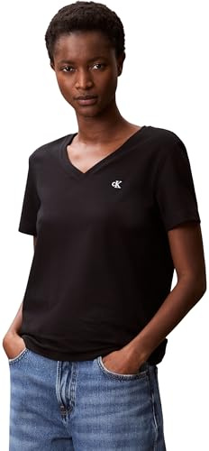 Calvin Klein Damen T-Shirt Kurzarm Archive Jersey Tee mit V-Ausschnitt
