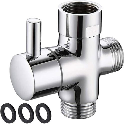 SANTUO G1/2 Shower Diverter Valve 3-Way Solid Brass Shower Splitter Valve with Rubber Washer Bathroom Shower Hose Connector Replacement for Hand Held Showerhead Fixed Spray Head Chrome