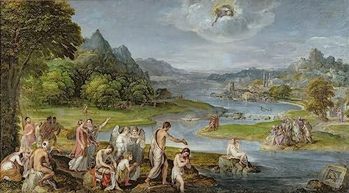 OuDeZjzhu Wandkunst Dekorative Leinwand Wand Kunst Leinwand Wandkunst Poster die Taufe Christi von Lambert Sustris Bilder Moderne für Wohnzimmer-Dekor 60x90cm