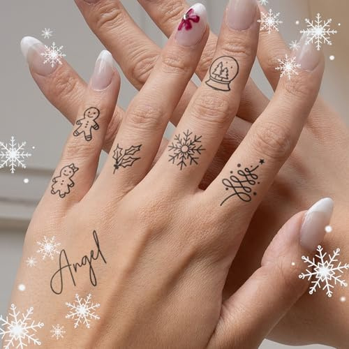 Inkster Tattoo - Weihnachts-Finger-Elemente vegane & wasserfeste Temporäre Tattoos für Erwachsene - EU-Kosmetikzertifizierte Farbe - revolutionäres 2 Wochen Tattoo | Premium Klebetattoos