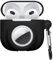 kwmobile 2-in1 Hülle kompatibel mit Apple Airpods 4 und AirTag - Kopfhörer Case - Weiches Silikon Cover - Schutzhülle mit Karabiner - Schwarz