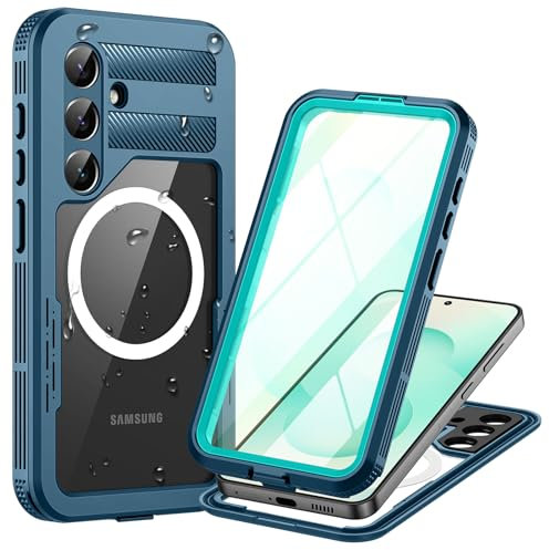Focusor Coque pour Samsung Galaxy S25 Étanche Compatible avec MagSafe [IP68 Imperméable] 360 Indestructible Antichoc Integral Antipoussière Waterproof Etui avec Protection d'Écran pour S25 5G, Bleu