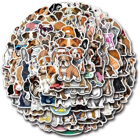 Bulldog Aufkleber für Jugendliche Erwachsene 100 Stück Französische Bulldogge HundeVinyl Sticker Set Auto Motorräder Fahrrad Skateboard Snowboard Gepäck Laptop Koffer Helm Motorrad Computer