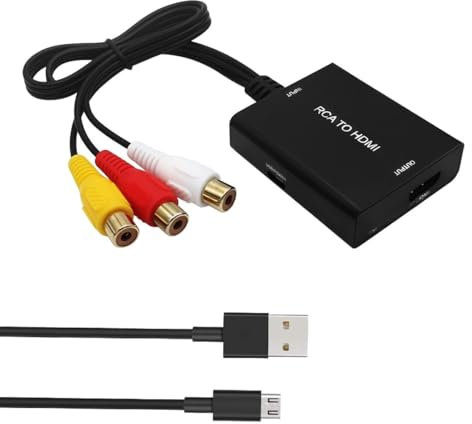 Bacxzomx RCA auf HDMI Konverter, AV auf HDMI Adapter Cinch auf HDMI, 1080P Composite CVBS AV zu HDMI Video Audio Konverter Adapter für PS2/ Xbox/SNES/VHS/VCR Videorecorder DVD, Unterstützt PAL/NTSC