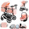 Lnhcrbs Passeggino 3 in 1, Telaio del Passeggino Leggero in Alluminio, le Ruote Sono in Pu,Passeggino da Viaggio, Copertura Antipioggia, Zanzariera, Adatto per 0-48 Mesi, 22Kg, Rosa