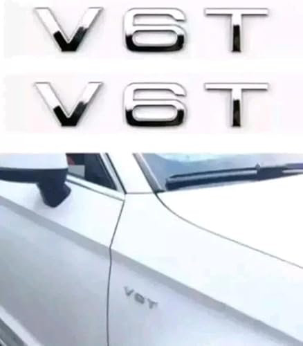 2X Silber glänzend V6T Logo Auto Emblem Schriftzug passend für Auto Heckklappe Kotflügel XCBW