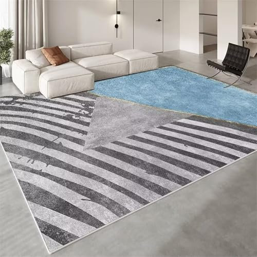 KANBUN Fläche Teppich maschinelle Teppiche Ornamente für das Wohnzimmer 80x120 cm Küchenteppich grau Blau moderner gestreieter Teppich Atea Teppich Balkon Teppich