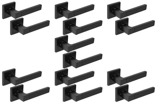 Hunta HANDLEZONE® 7 Sets Reno Lever On Square Rose Door Handles, Internal Passage Latch Handles - Black Matt